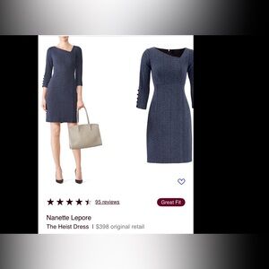 Nanette Lepore Heist Dress / blue textured, asymmetric neckline